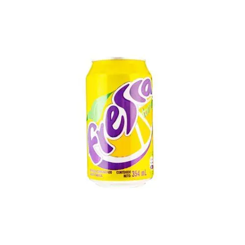 Yellow Fanta soda can with a purple logo and 354 ml on the label, set against a white background.