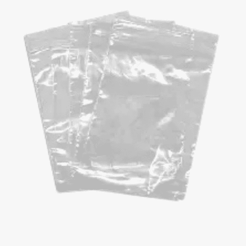 Two clear plastic zipper bags overlapping on a pale background.