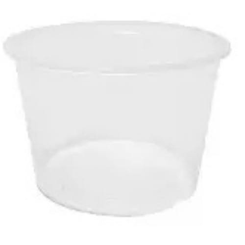White disposable yogurt cup with a lid on a plain background