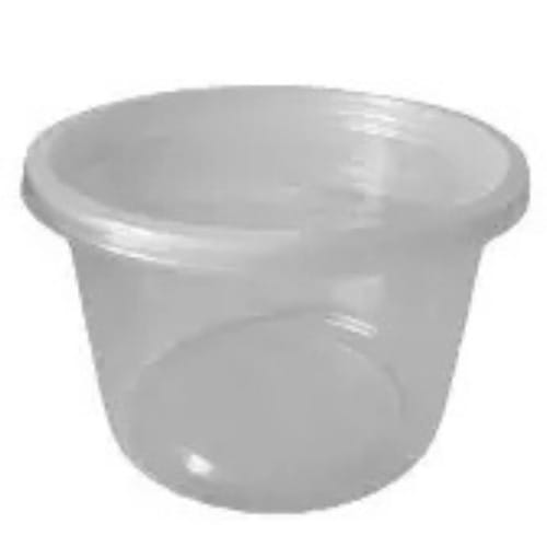 Clear plastic yogurt/pudding cup viewed from the side, empty and translucent