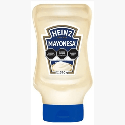 DISPENSADOR - Costa Rica Food Services l Food Services Heinz Mayonnaise squeeze bottle with blue cap, label reads 'HEINZ MAYONESE' (390 g)