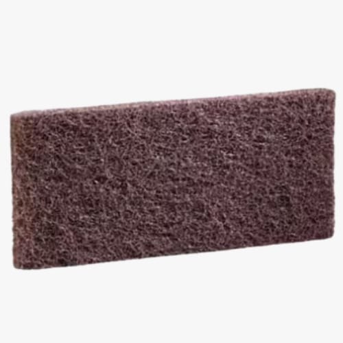 Rectangular brown abrasive scrubbing pad for cleaning dishes and surfaces
