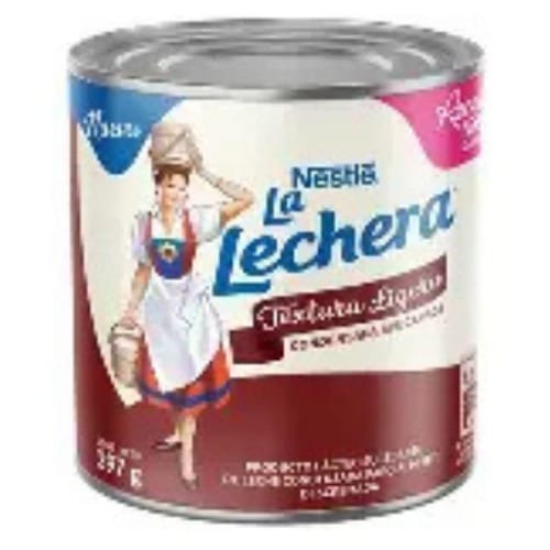 LECHERA LIGERA - Costa Rica Food Services l Food Services Can of Nestlé La Lechera sweetened condensed milk featuring a woman in a white apron on the label