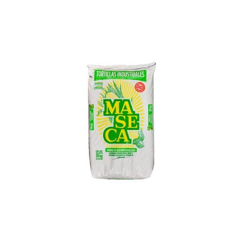Bag of Maseca masa harina for tortillas, white packaging with green and yellow branding reading 'Tortillas Industriales'