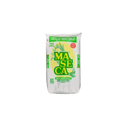 Bag of Maseca masa harina for tortillas, white packaging with green and yellow branding reading 'Tortillas Industriales'