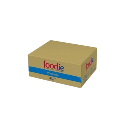 Brown cardboard box with a blue stripe and the Foodie logo on the side.