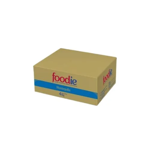 Brown cardboard box with a blue stripe and the Foodie logo on the side.